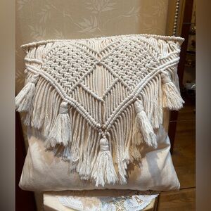 Macrame Boho Cream Decorative Pillow